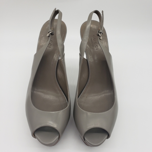 49- GUCCI Leather Slingback Wedges Sandals Size 36 1/2 EU  6 US - Picture 7 of 12